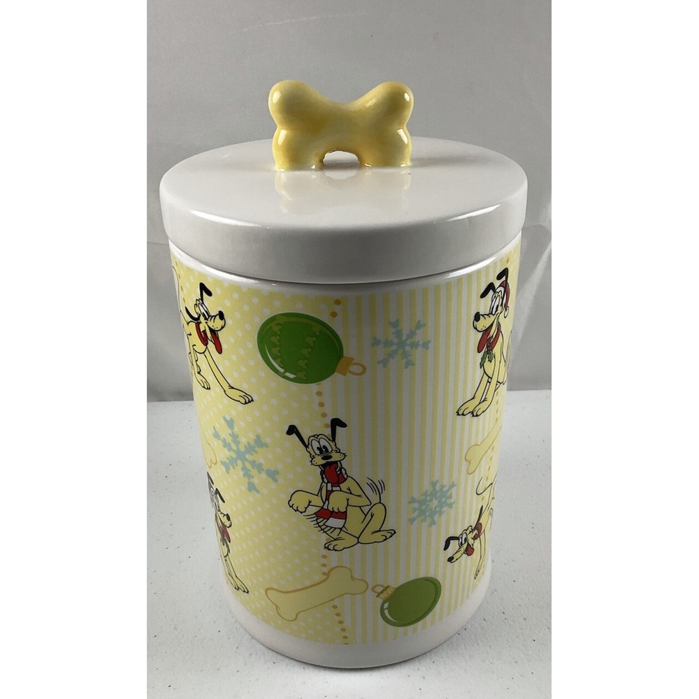 Disney Pluto Holiday Ceramic Canister Cookie Jar With Bone On Lid